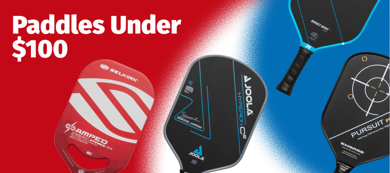Text Paddles Under $100. Four pickleball paddles from brands Selkirk, Vatiq Pro, Six Zero, Prolite.